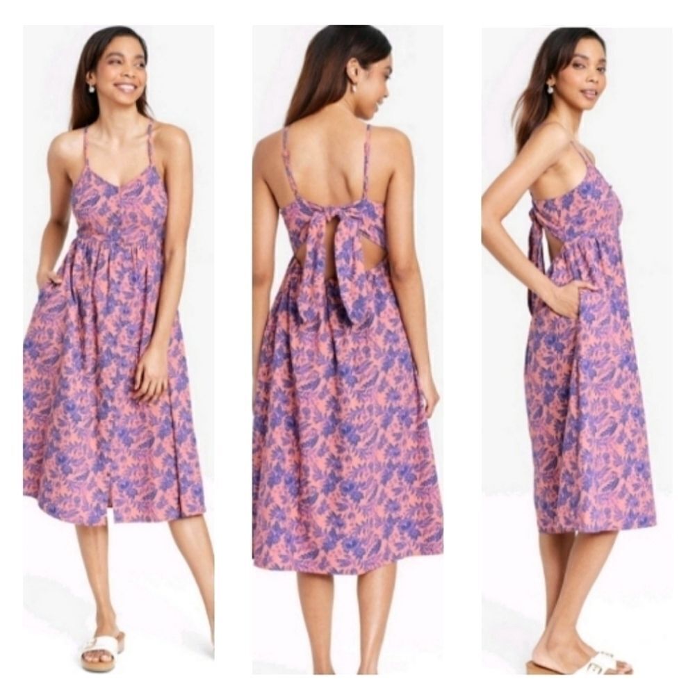 UNIVERSAL Thread Sleeveless A-Line Tie back dress Pink Purple Floral Size Xxl
